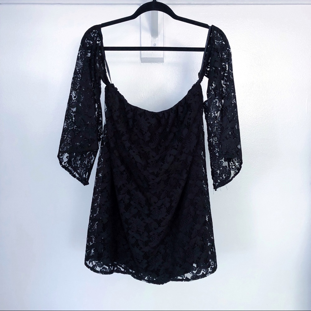 Forever 21 off-shoulder black lace mini dress M